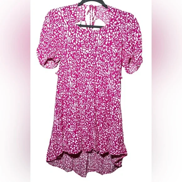 Zara Pink Leopard Print Cut Out Puff Sleeve Mini Dress M - Picture 14 of 14